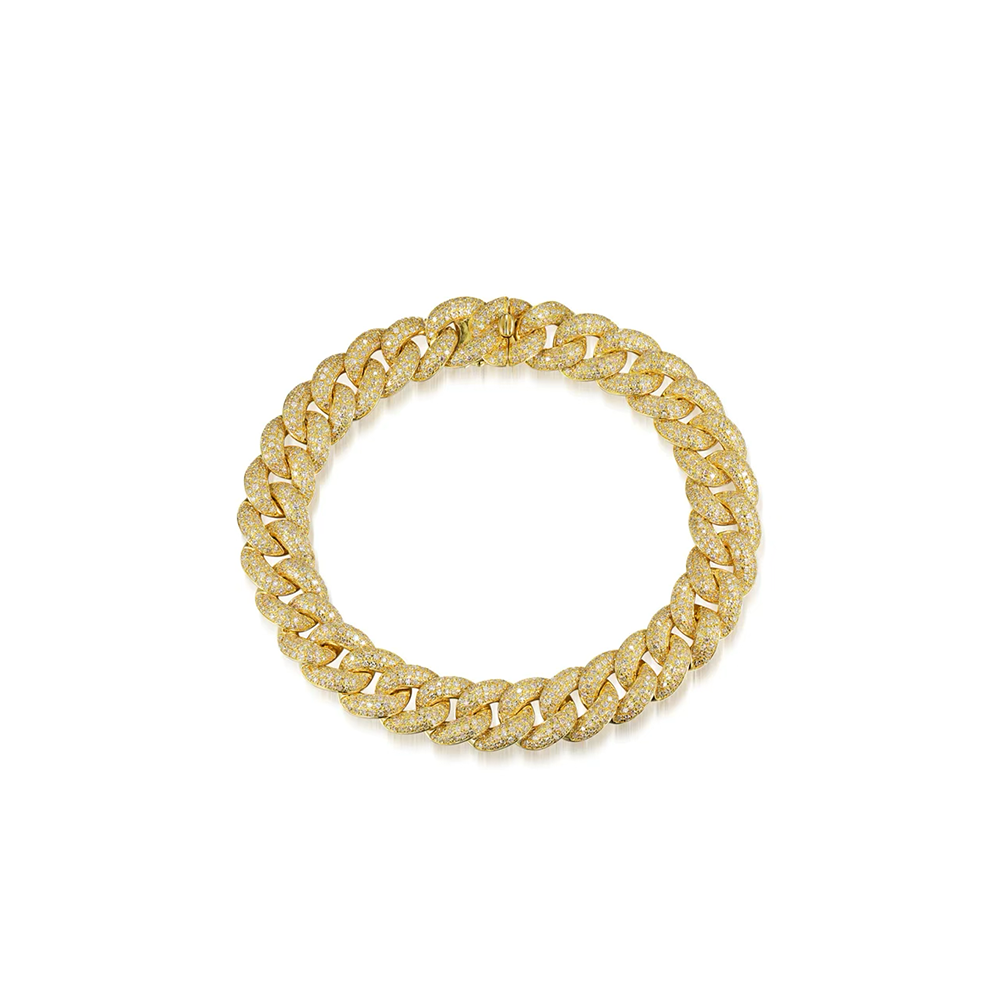 14KT Yellow Gold Jumbo Diamond Pave Chain Link Bracelet