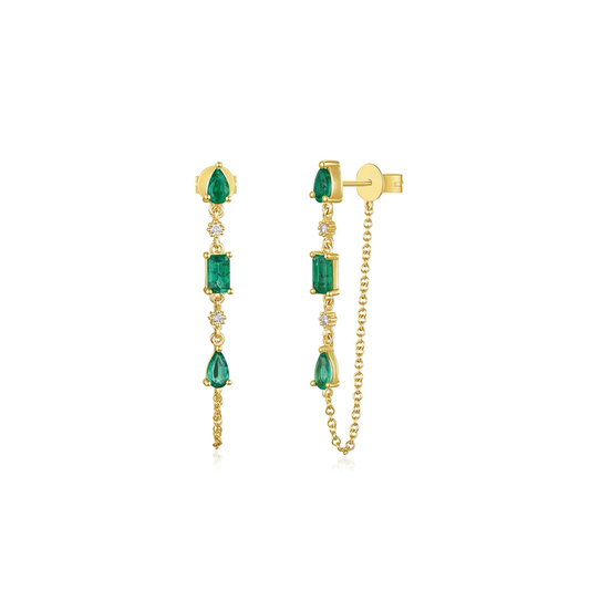 14K Emerald Diamond Chain Earring