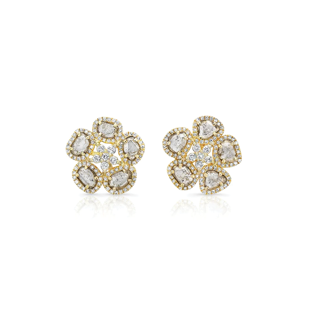 14K Diamond Slice Flower Stud Earring