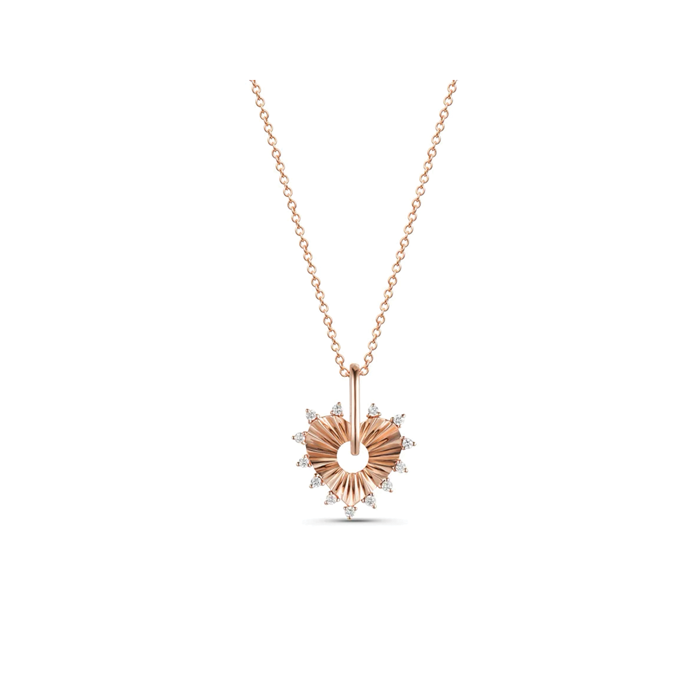 14K Diamond Fluted Heart Necklace