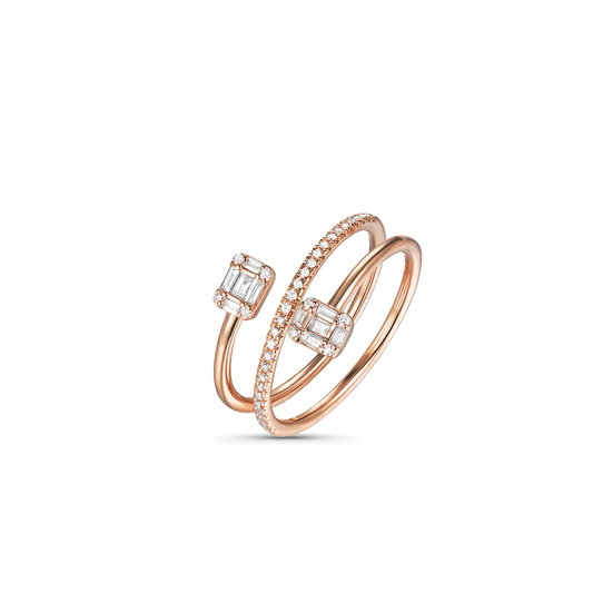14K Baguette Diamond Rectangle Spiral Ring