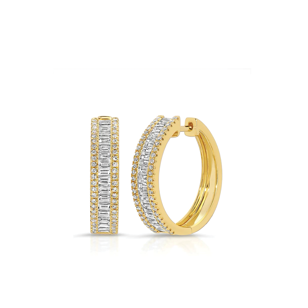 14K Baguette Diamond Hoop Earring