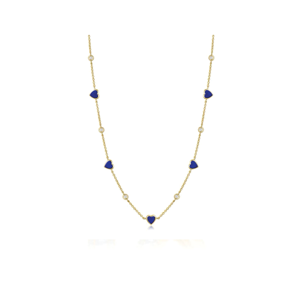 14K Diamond Lapis Heart Station Necklace