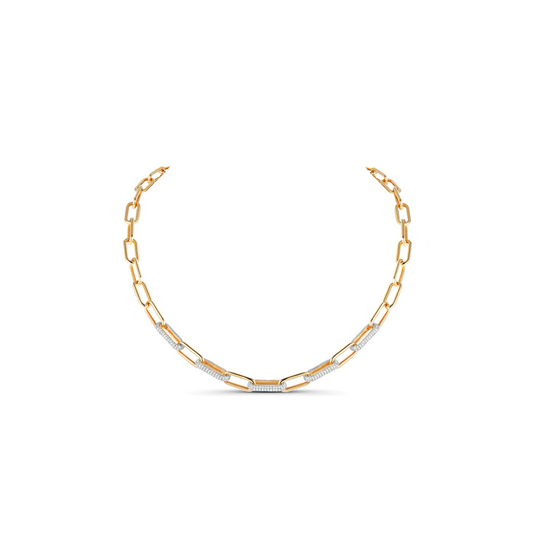14k Rose Gold Five Diamond Pave Chain Link Necklace