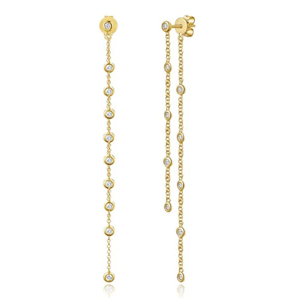 Bezel Diamond Front and Back Drop Chain Earring