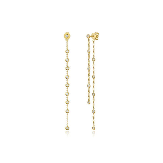 Bezel Diamond Front and Back Drop Chain Earring