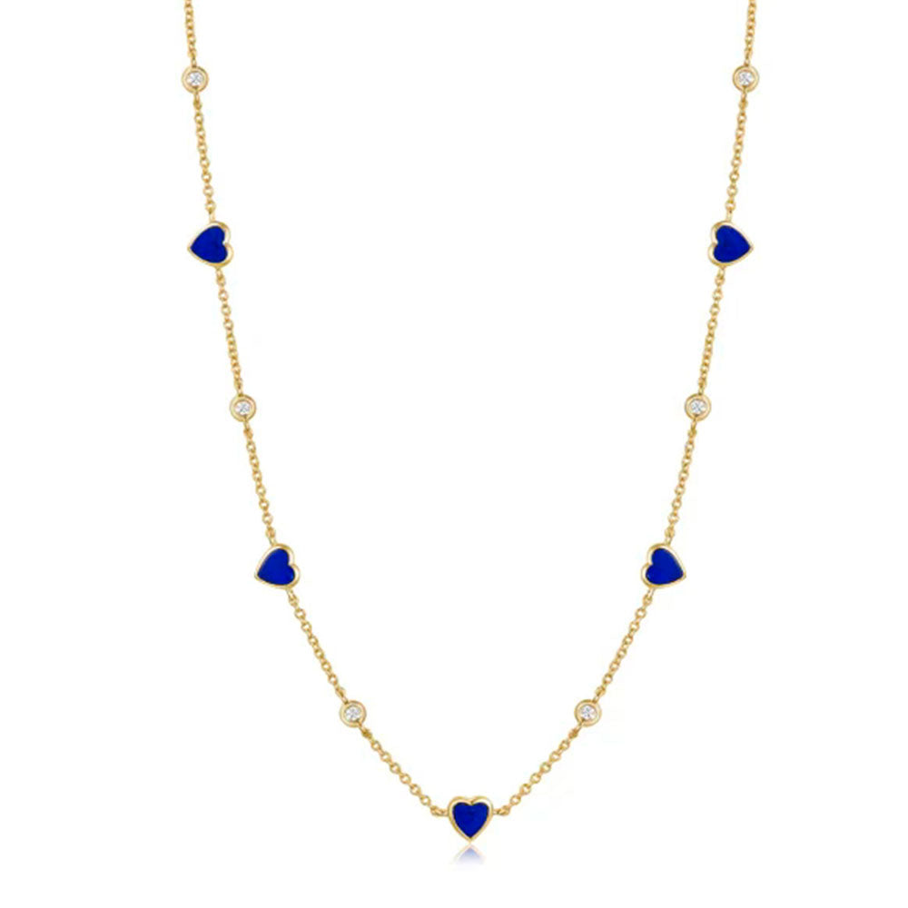 Diamond Lapis Heart Station Necklace