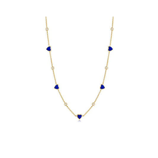 Diamond Lapis Heart Station Necklace