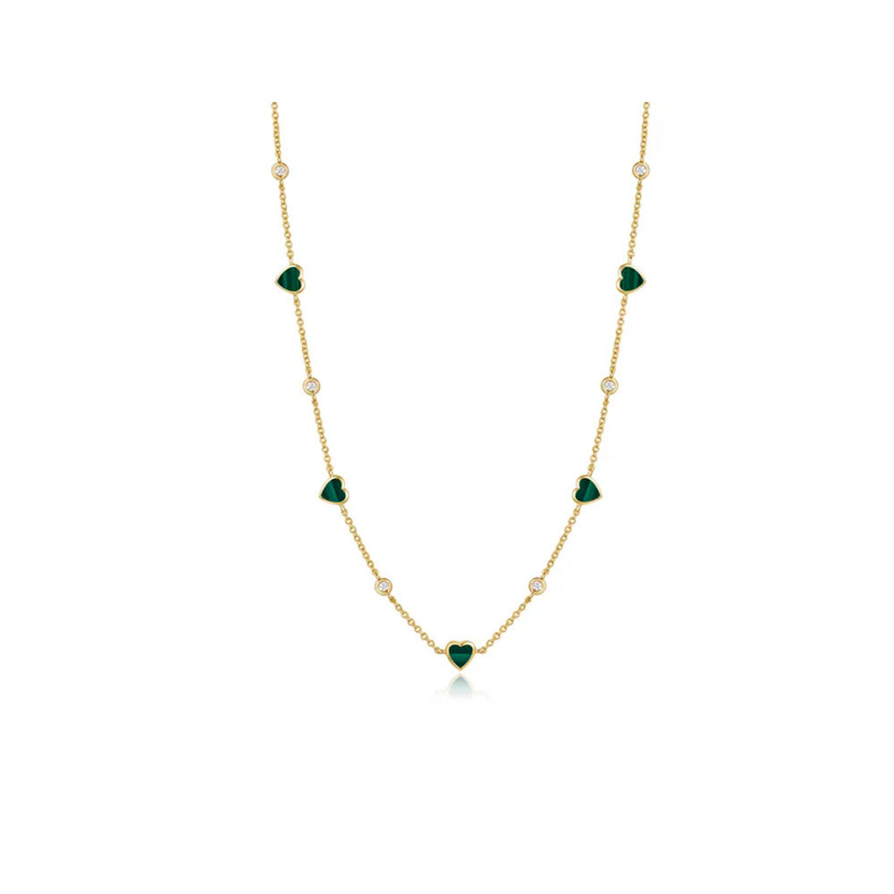 Diamond Malachite Heart Station Necklace