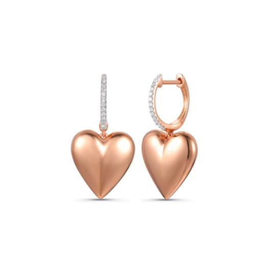 14K Rose Gold and Diamond Heart Earring