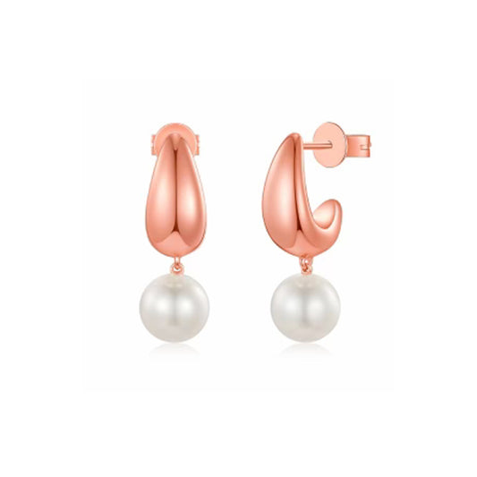 14K Rose Gold Pearl Drop Hoop