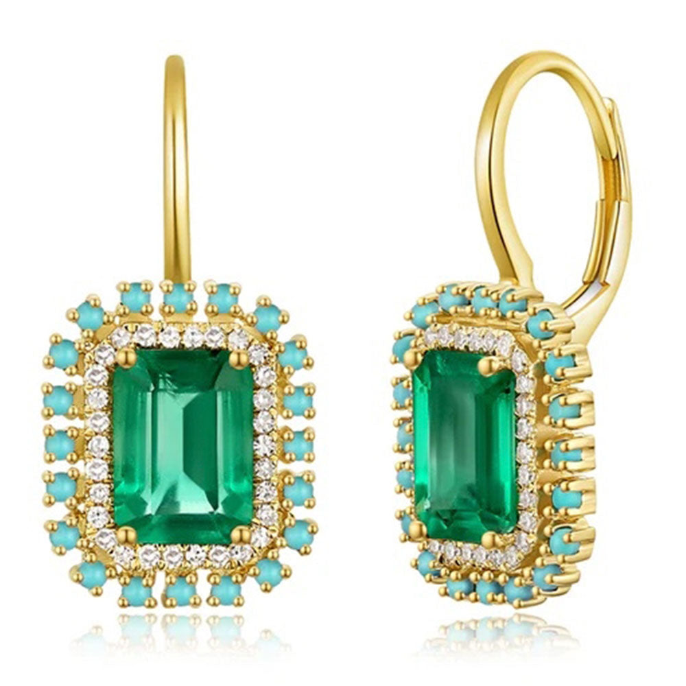 Emerald Turquoise Diamond Leverback Earring
