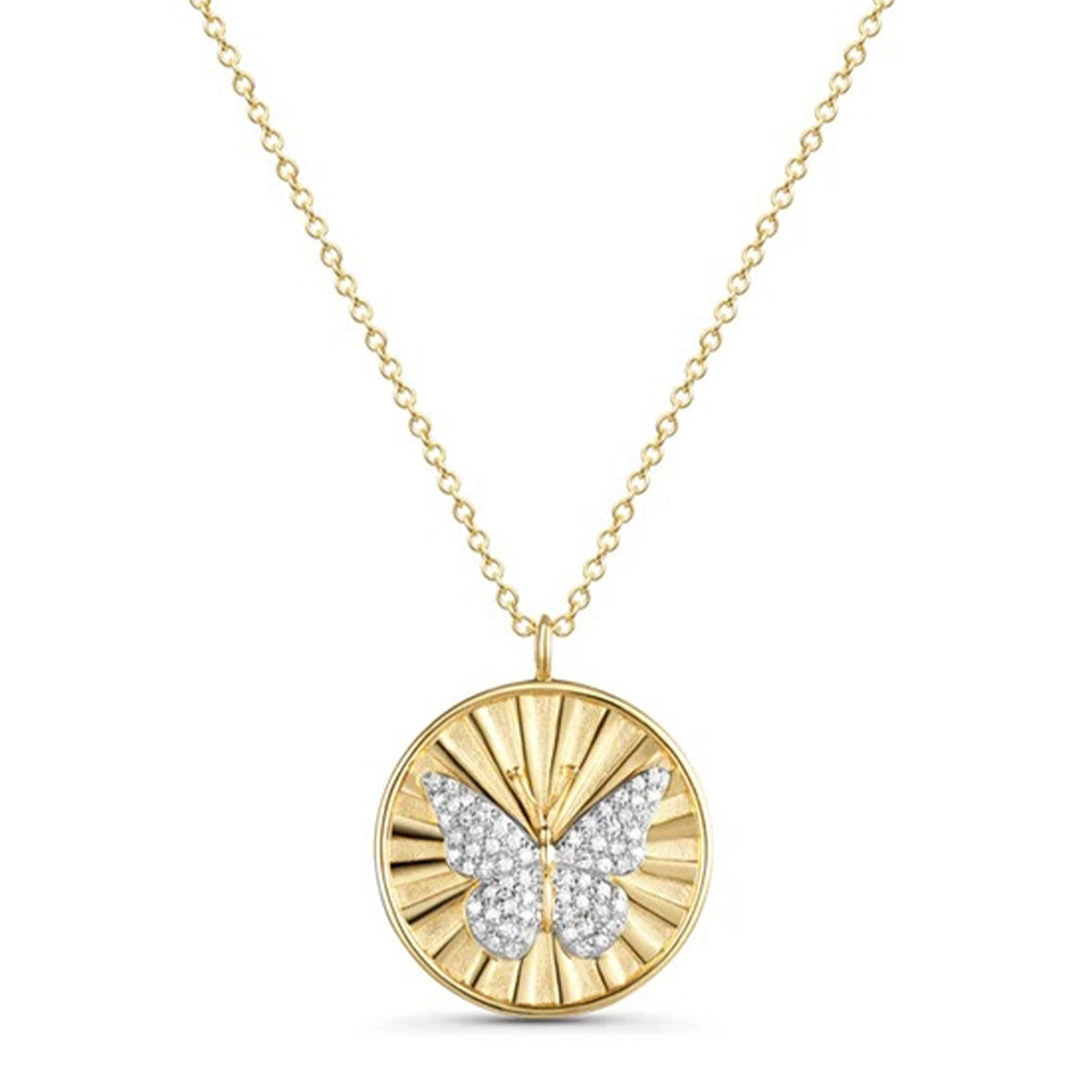Fluted Medallion Diamond Butterfly Necklace