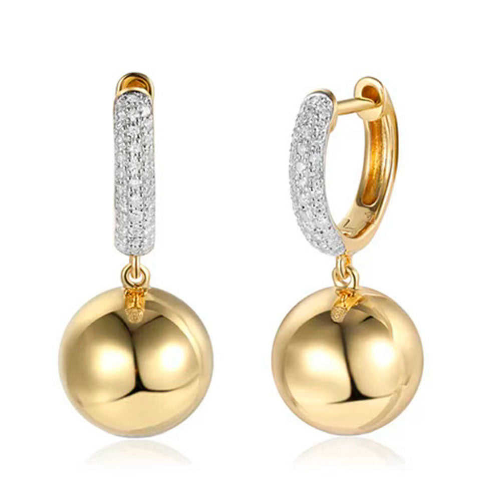 Gold Ball Drop Diamond Huggie Earring