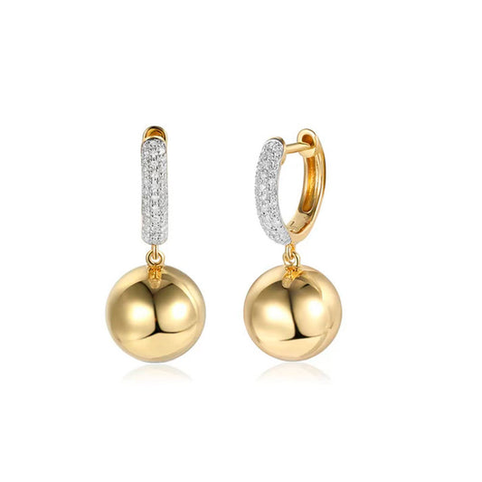 Gold Ball Drop Diamond Huggie Earring