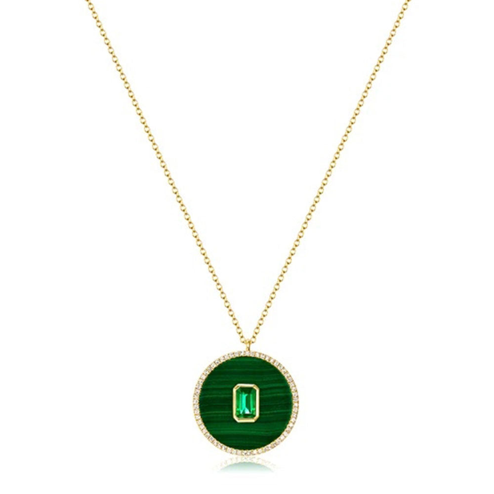 Malachite Emerald Diamond Disc Necklace