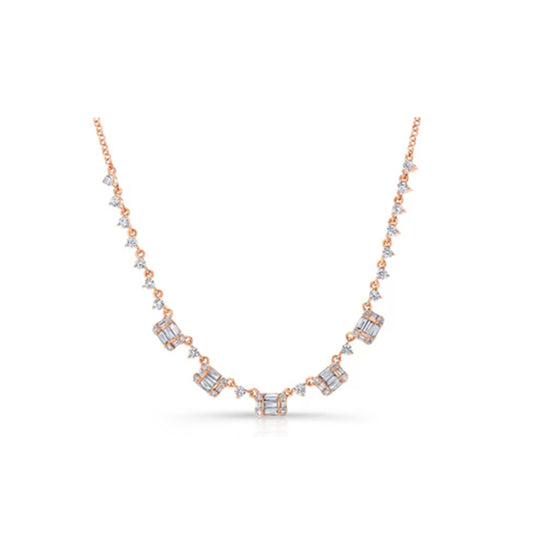 14K Rose Gold Baguette Diamond Necklace