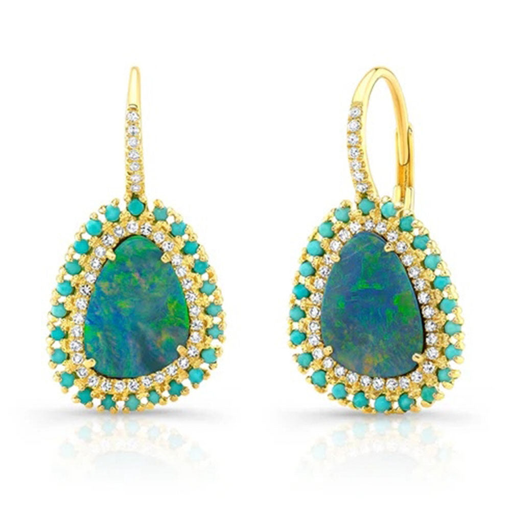 Opal Turquoise Diamond Leverback Earring