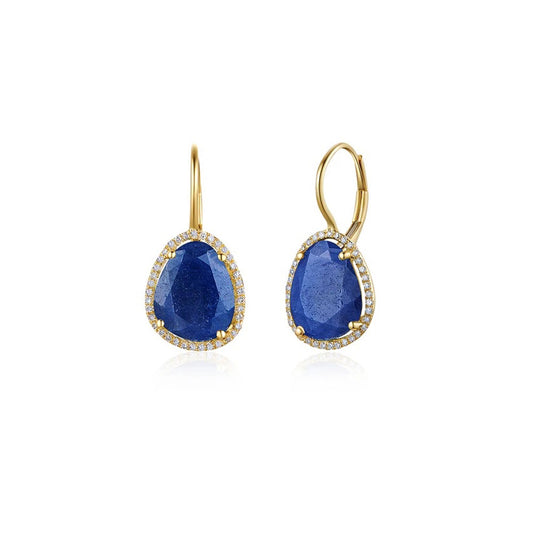 Organic Blue Sapphire Diamond Leverback Earring
