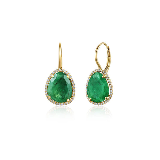 Organic Emerald Diamond Leverback Earring