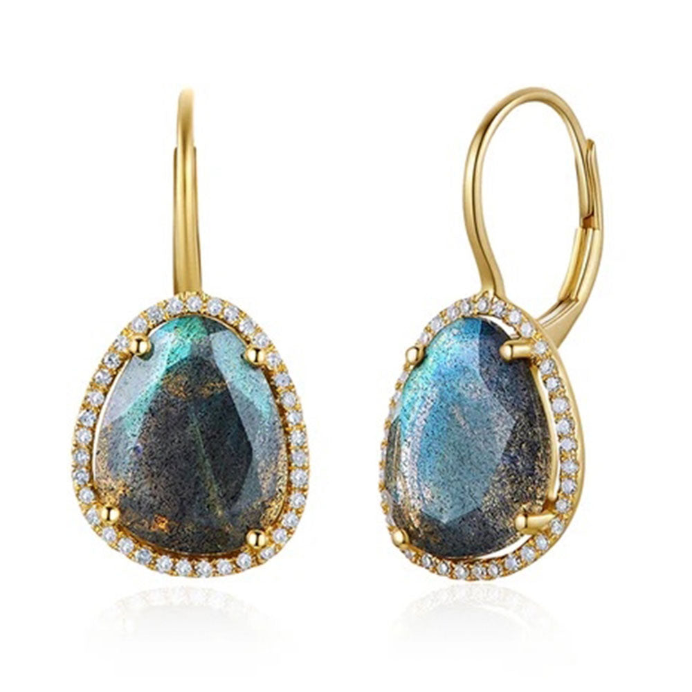 Organic Labradorite Diamond Leverback Earring