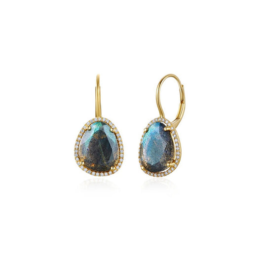 Organic Labradorite Diamond Leverback Earring