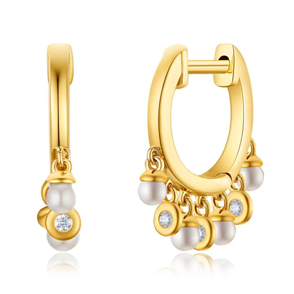 Pearl and Diamond Drop Huggie Earring