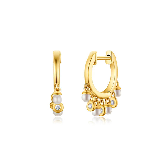 Pearl and Diamond Drop Huggie Earring