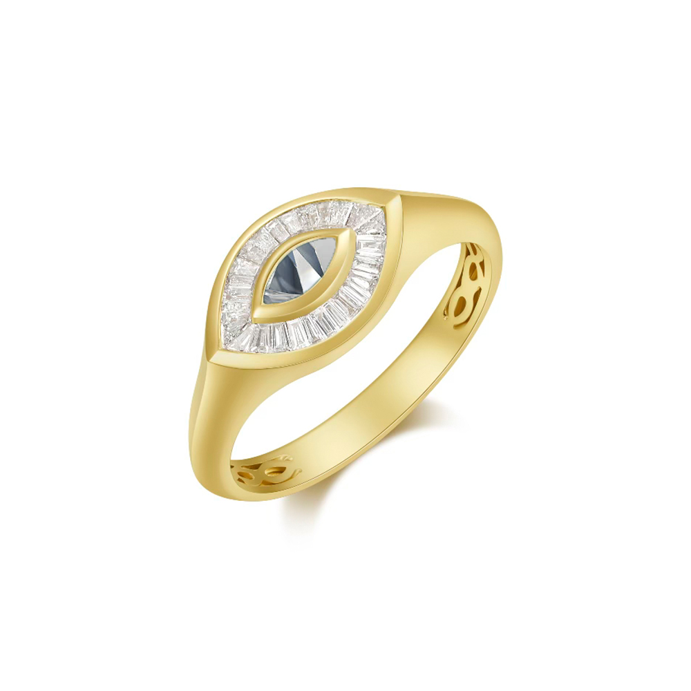 Marquise Diamond and Baguette Diamonds Evil Eye Ring