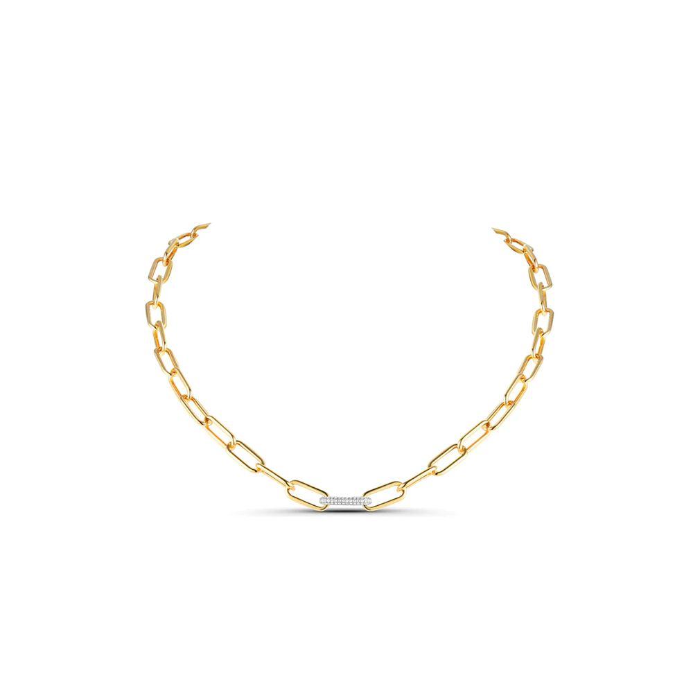 14K Single Pave Diamond Link Paperclip Necklace