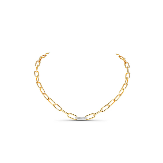 14K Single Pave Diamond Link Paperclip Necklace