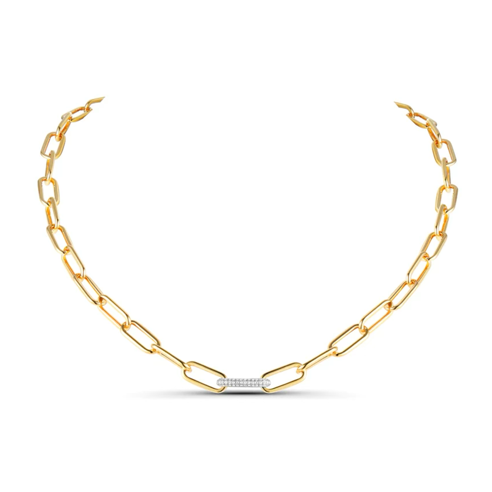 14K Single Pave Diamond Link Paperclip Necklace