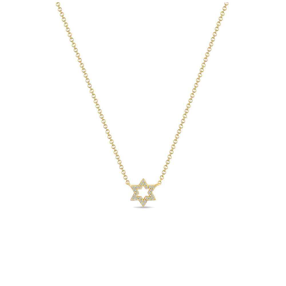 14K Diamond Open Star of David Necklace