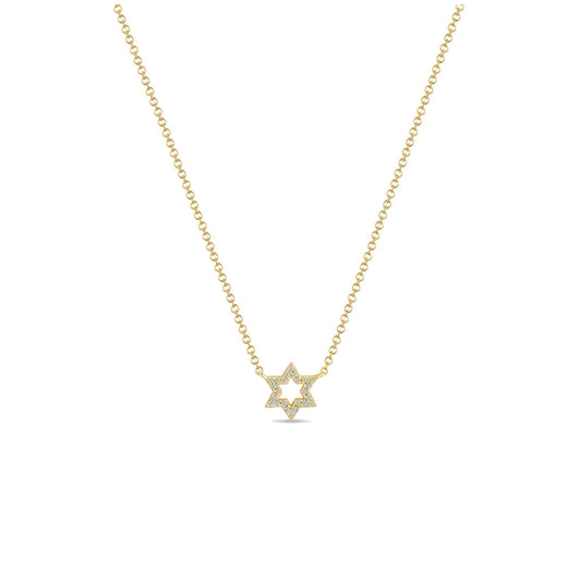 14K Diamond Open Star of David Necklace