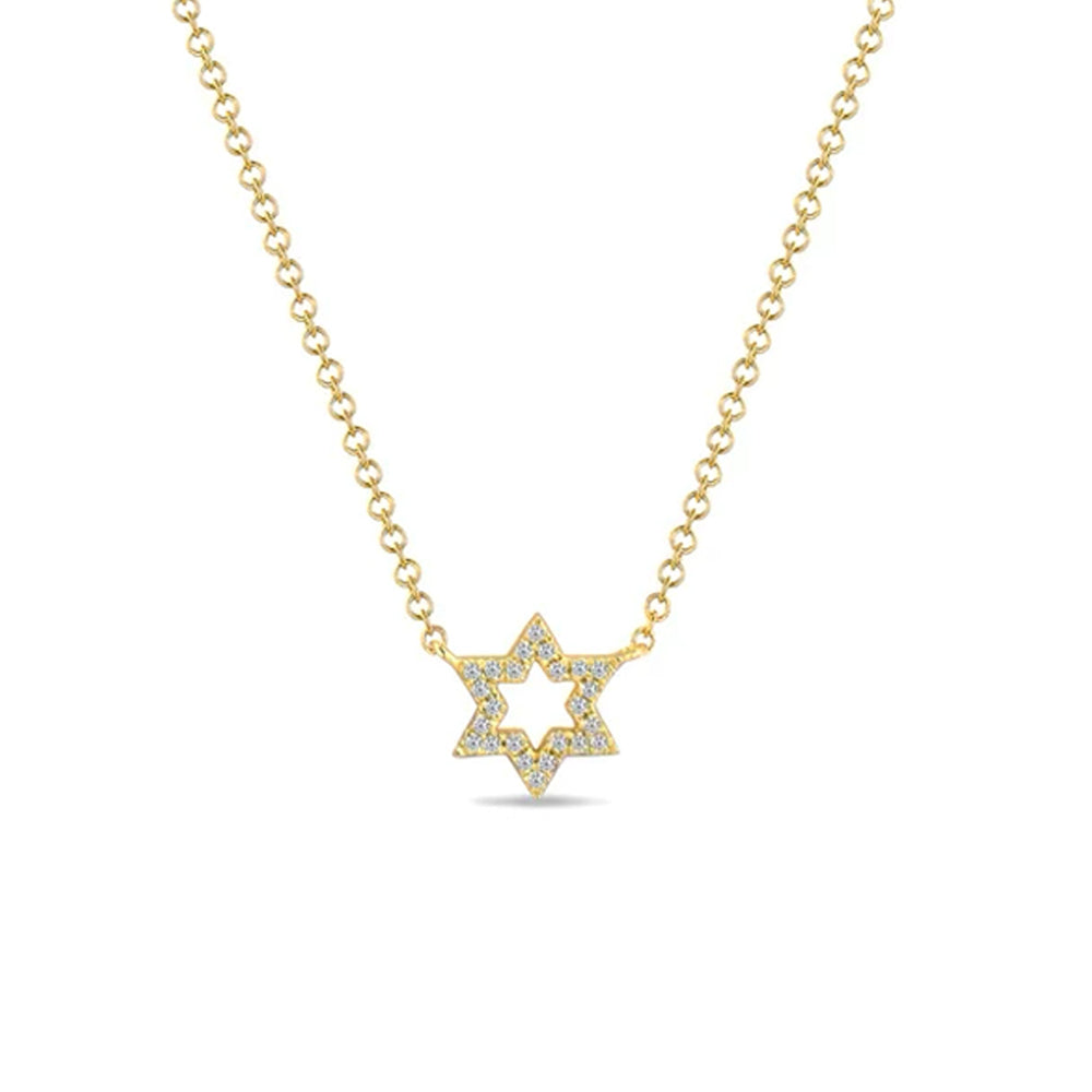 14K Diamond Open Star of David Necklace