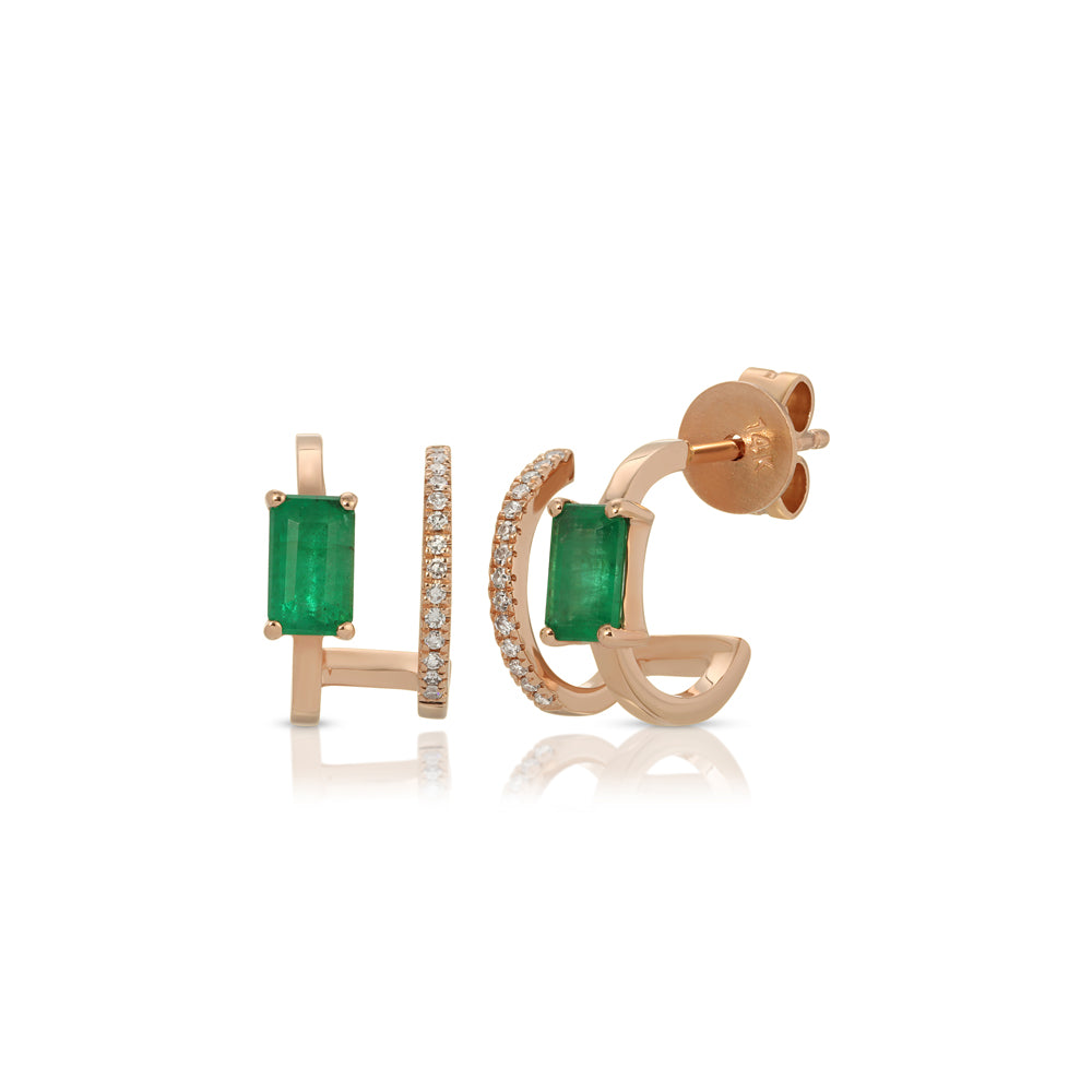 14K Rose Gold Emerald and Diamond Pave Split Huggy