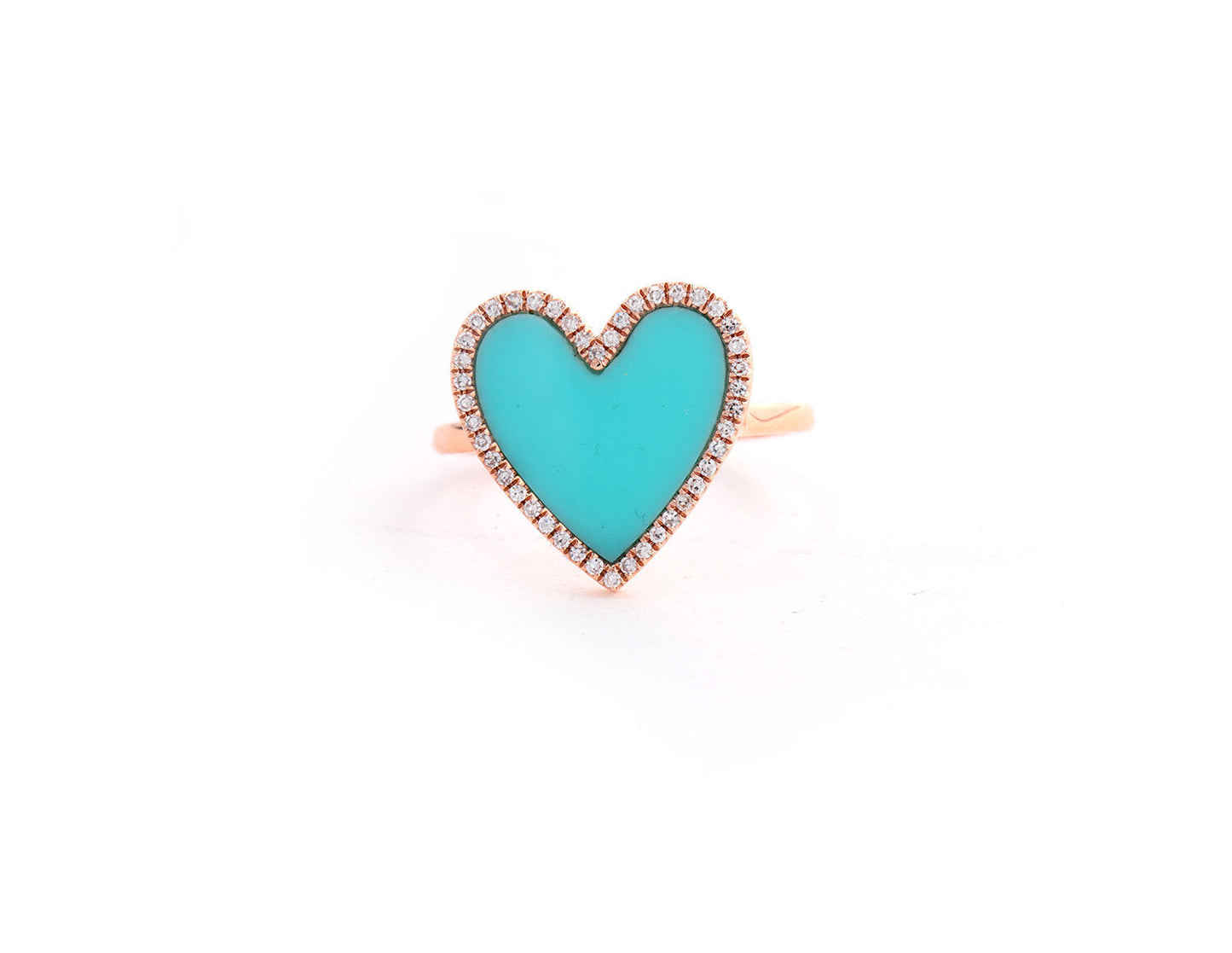 14K Rose Gold Diamond Pave and Turquoise Heart Ring
