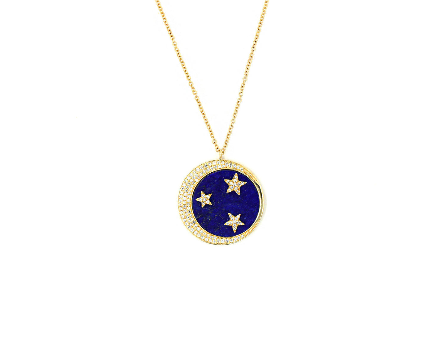 14k Yellow Gold Diamond and Lapis Moon and Star Necklace