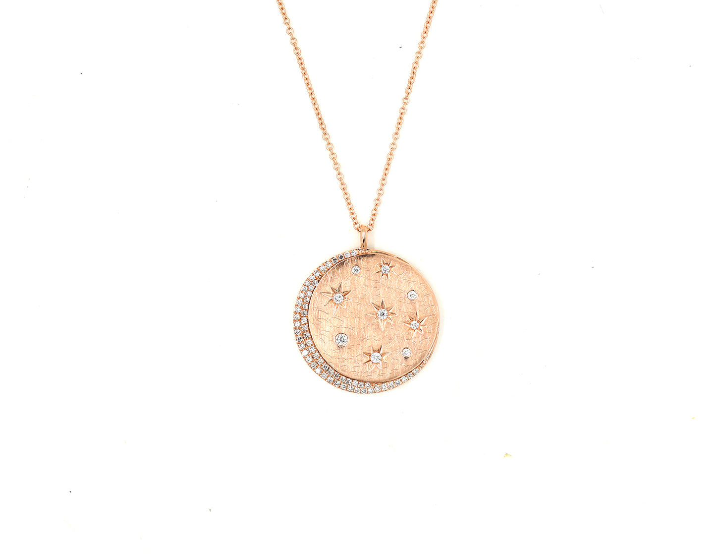 14k Rose Gold and Diamond Moon and Star Necklace