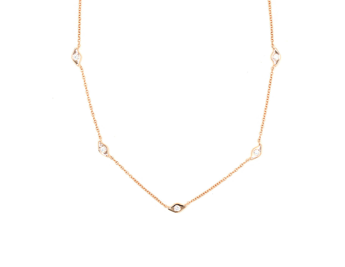 14k Rose Gold and Diamond Multiple Evil Eye Necklace