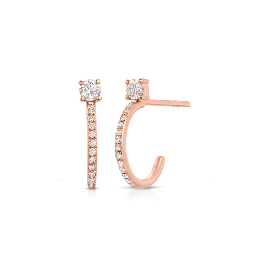 14K Rose Gold Diamond Stud with Diamond Pave Huggy