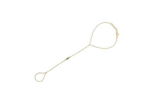 14K Yellow Gold Emerald and Diamond Ring Hand Bracelet