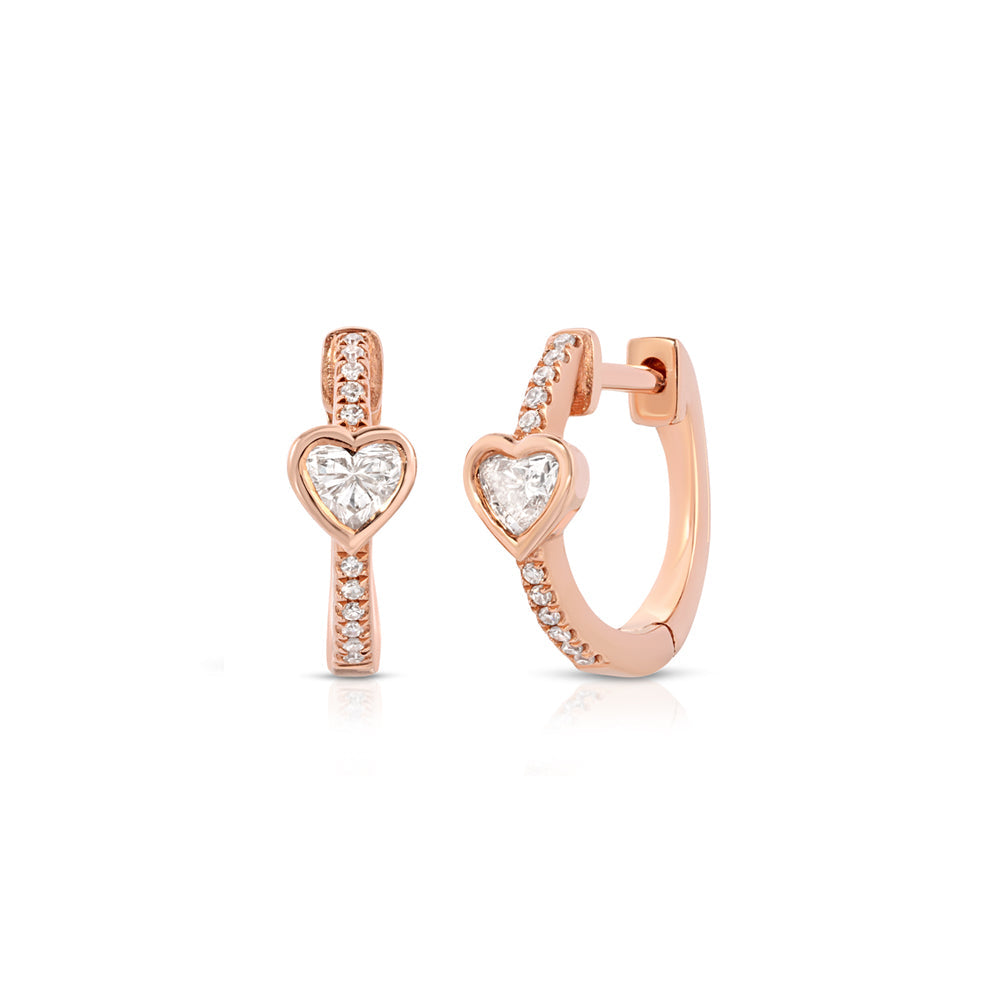 14K Rose Gold Diamond Heart And Diamond Pave Huggy