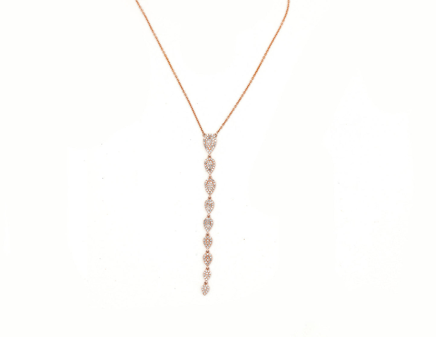 14k Rose Gold Diamond Pave Multiple Pear Shape Lariat