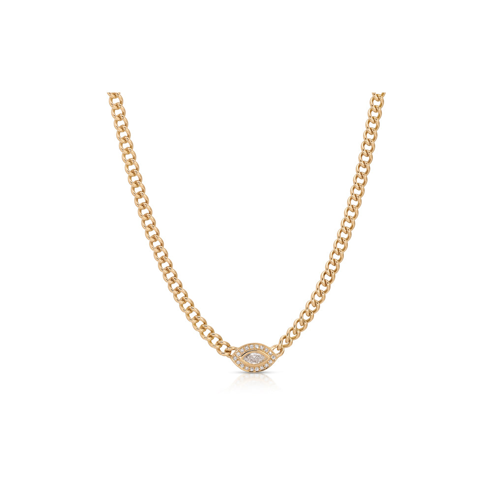 14K Rose Gold Diamond Evil Eye Chain Link Necklace