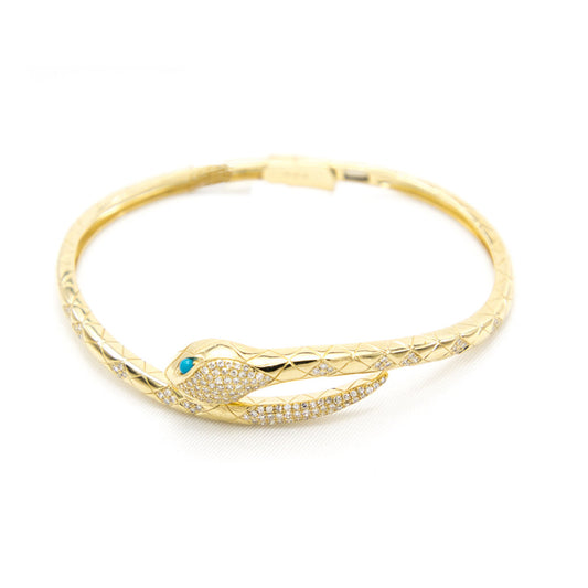 14k Yellow Gold, Diamond Pave and Turquoise Snake Bracelet