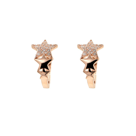 14KT Rose Gold Diamond Pave And Gold Double Star Huggy