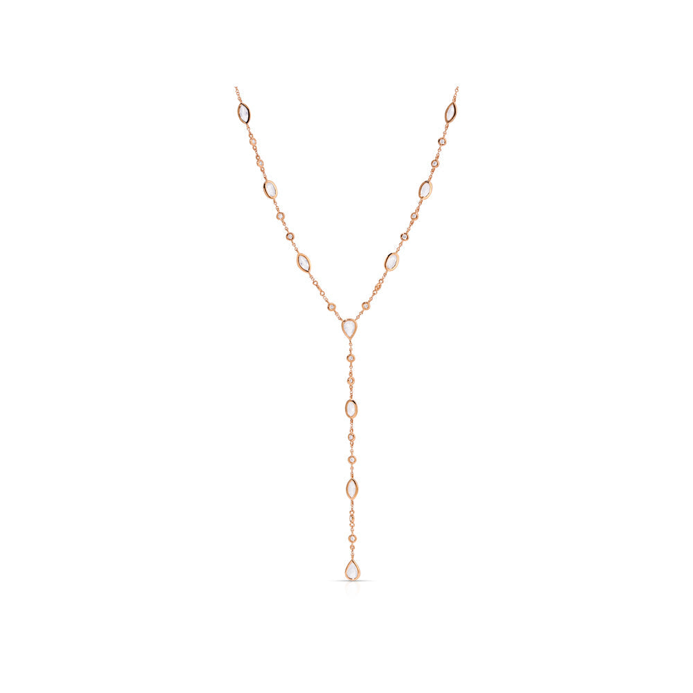 14K Rose Gold Marquise Moonstone and Diamond lariat Necklace