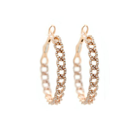 14k Rose Gold Diamond Pave Chain Link Earrings