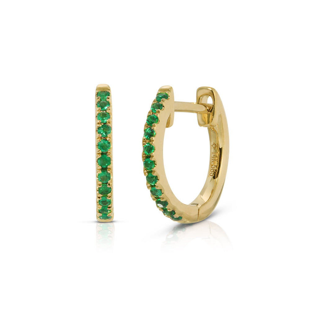 14K Yellow Gold Micro Pave Emerald Huggy